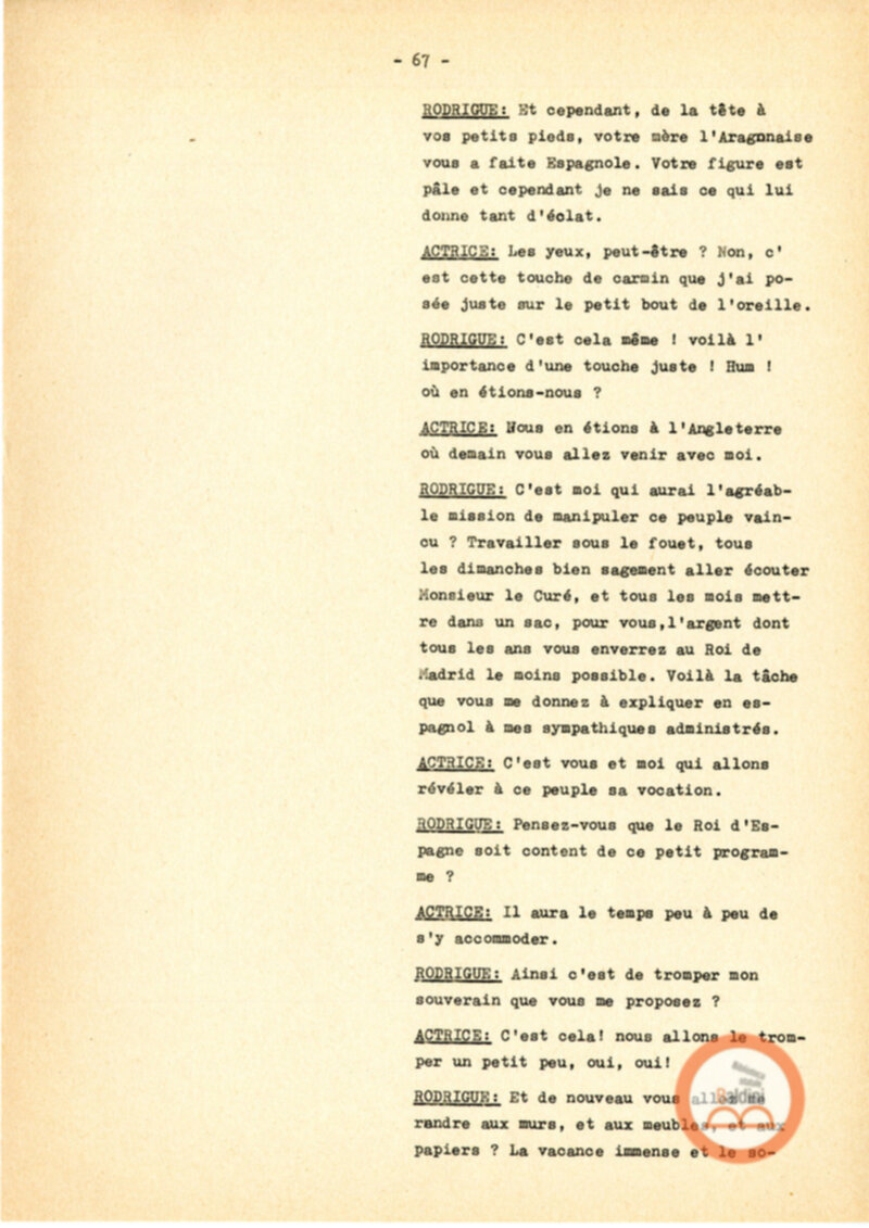 Copione dello spettacolo "Sous le vent des iles Baleares (Sotto il vento delle isole Baleari)" di Paul Claudel, messo in scena dalla Compagnia Renaud-Barrault.
