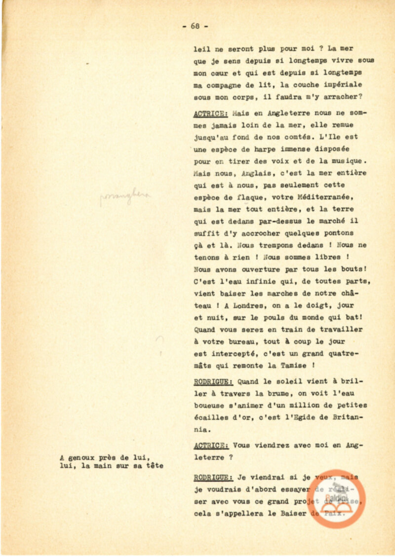 Copione dello spettacolo "Sous le vent des iles Baleares (Sotto il vento delle isole Baleari)" di Paul Claudel, messo in scena dalla Compagnia Renaud-Barrault.