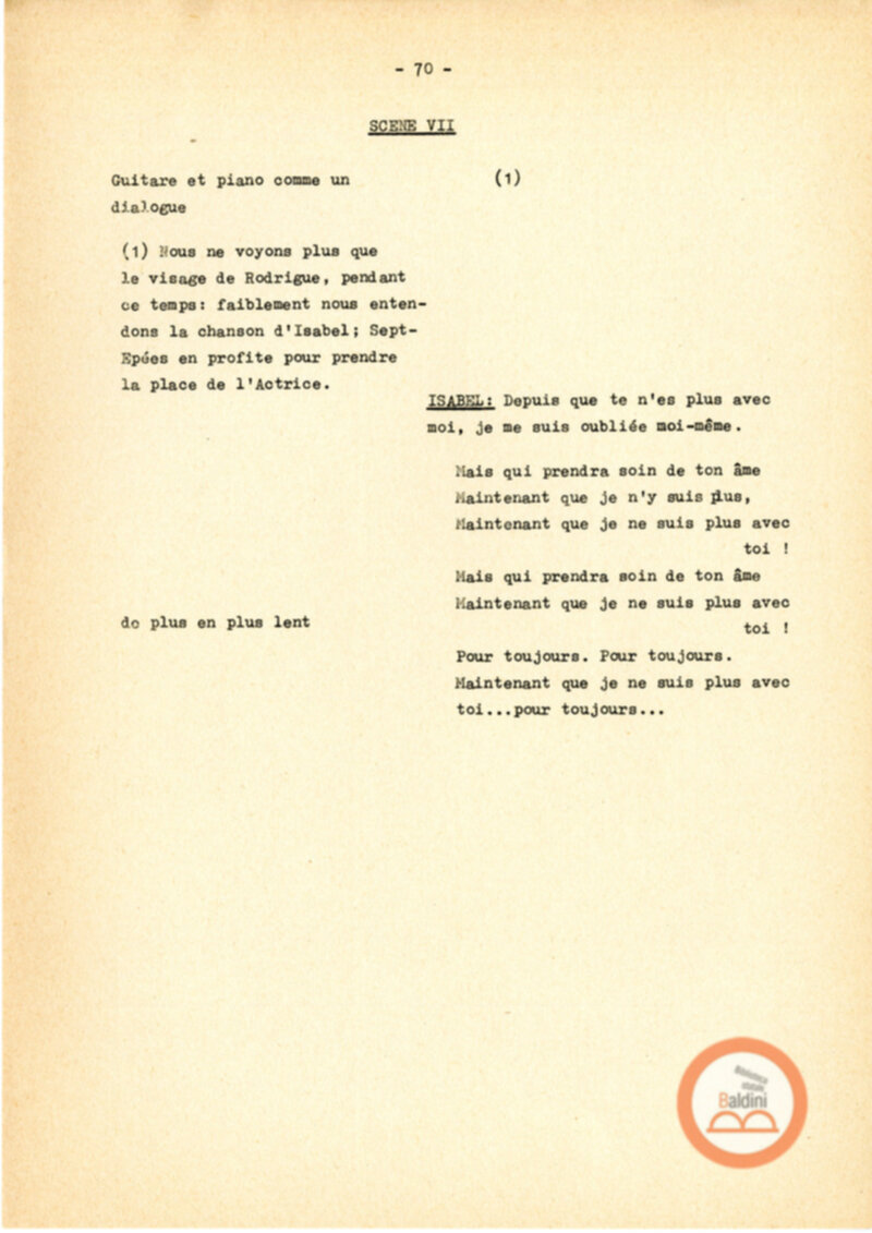 Copione dello spettacolo "Sous le vent des iles Baleares (Sotto il vento delle isole Baleari)" di Paul Claudel, messo in scena dalla Compagnia Renaud-Barrault.