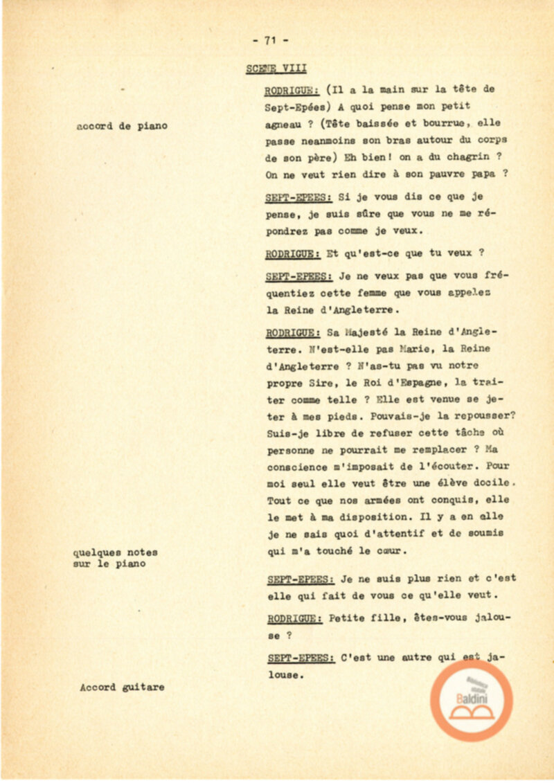 Copione dello spettacolo "Sous le vent des iles Baleares (Sotto il vento delle isole Baleari)" di Paul Claudel, messo in scena dalla Compagnia Renaud-Barrault.