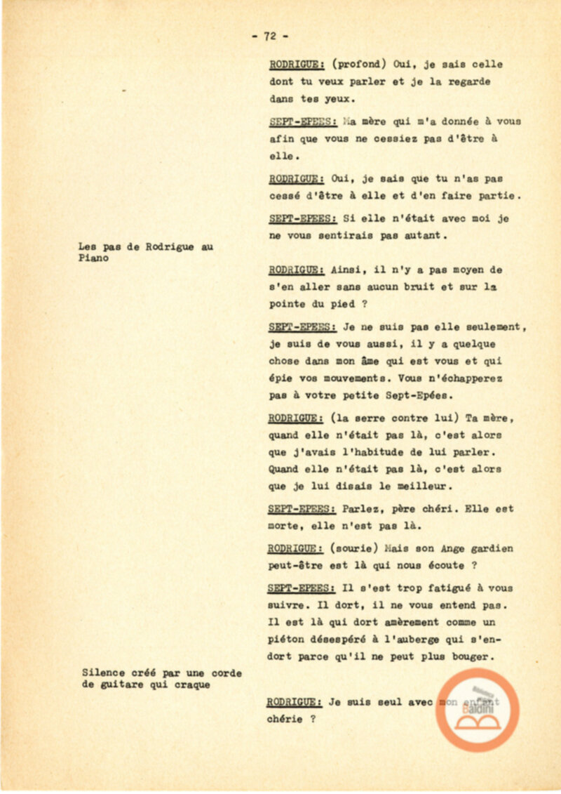 Copione dello spettacolo "Sous le vent des iles Baleares (Sotto il vento delle isole Baleari)" di Paul Claudel, messo in scena dalla Compagnia Renaud-Barrault.