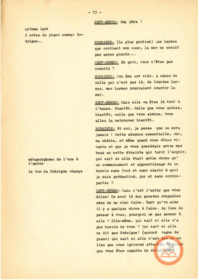 Copione dello spettacolo "Sous le vent des iles Baleares (Sotto il vento delle isole Baleari)" di Paul Claudel, messo in scena dalla Compagnia Renaud-Barrault.
