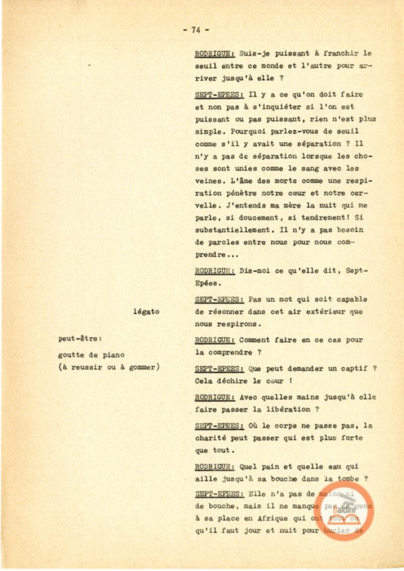Copione dello spettacolo "Sous le vent des iles Baleares (Sotto il vento delle isole Baleari)" di Paul Claudel, messo in scena dalla Compagnia Renaud-Barrault.