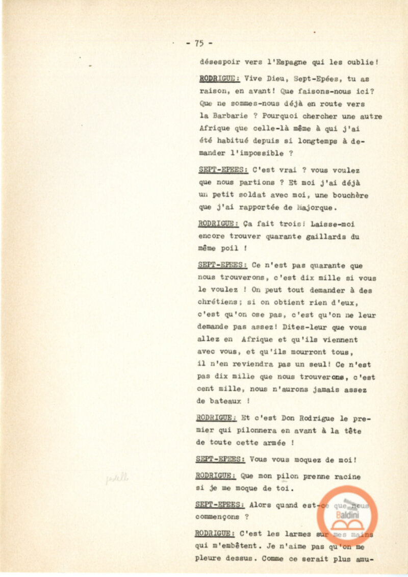 Copione dello spettacolo "Sous le vent des iles Baleares (Sotto il vento delle isole Baleari)" di Paul Claudel, messo in scena dalla Compagnia Renaud-Barrault.