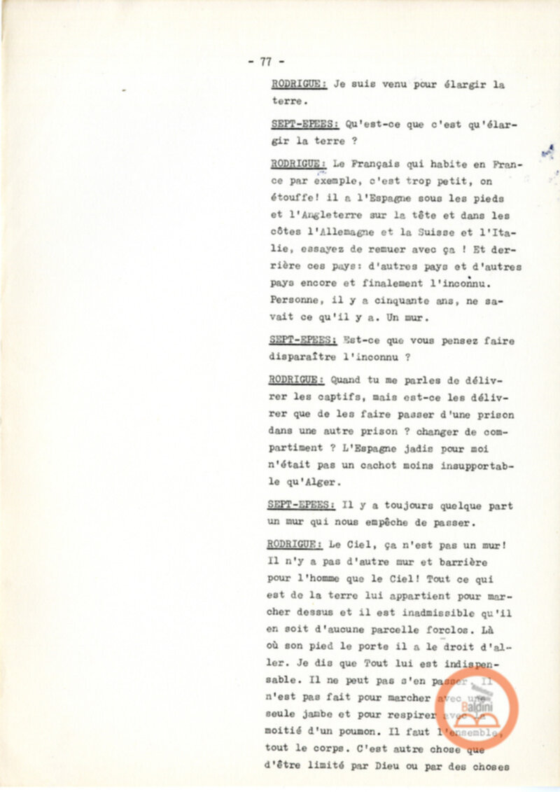 Copione dello spettacolo "Sous le vent des iles Baleares (Sotto il vento delle isole Baleari)" di Paul Claudel, messo in scena dalla Compagnia Renaud-Barrault.