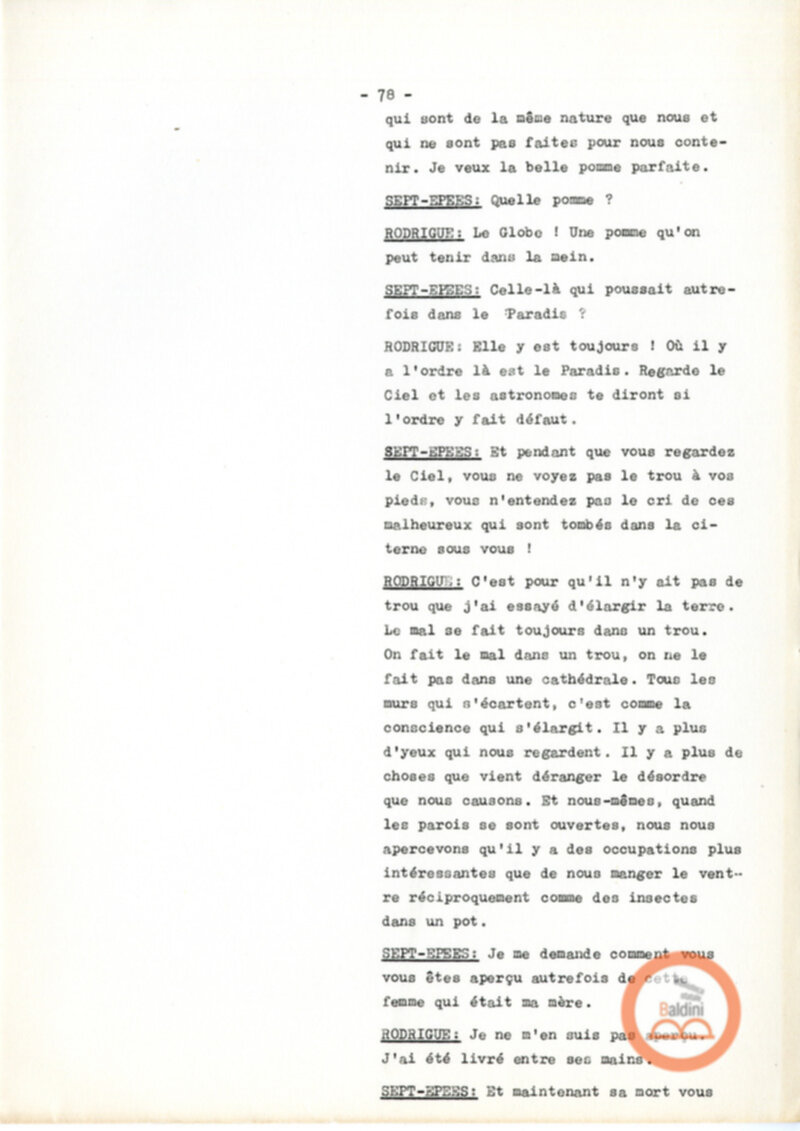 Copione dello spettacolo "Sous le vent des iles Baleares (Sotto il vento delle isole Baleari)" di Paul Claudel, messo in scena dalla Compagnia Renaud-Barrault.