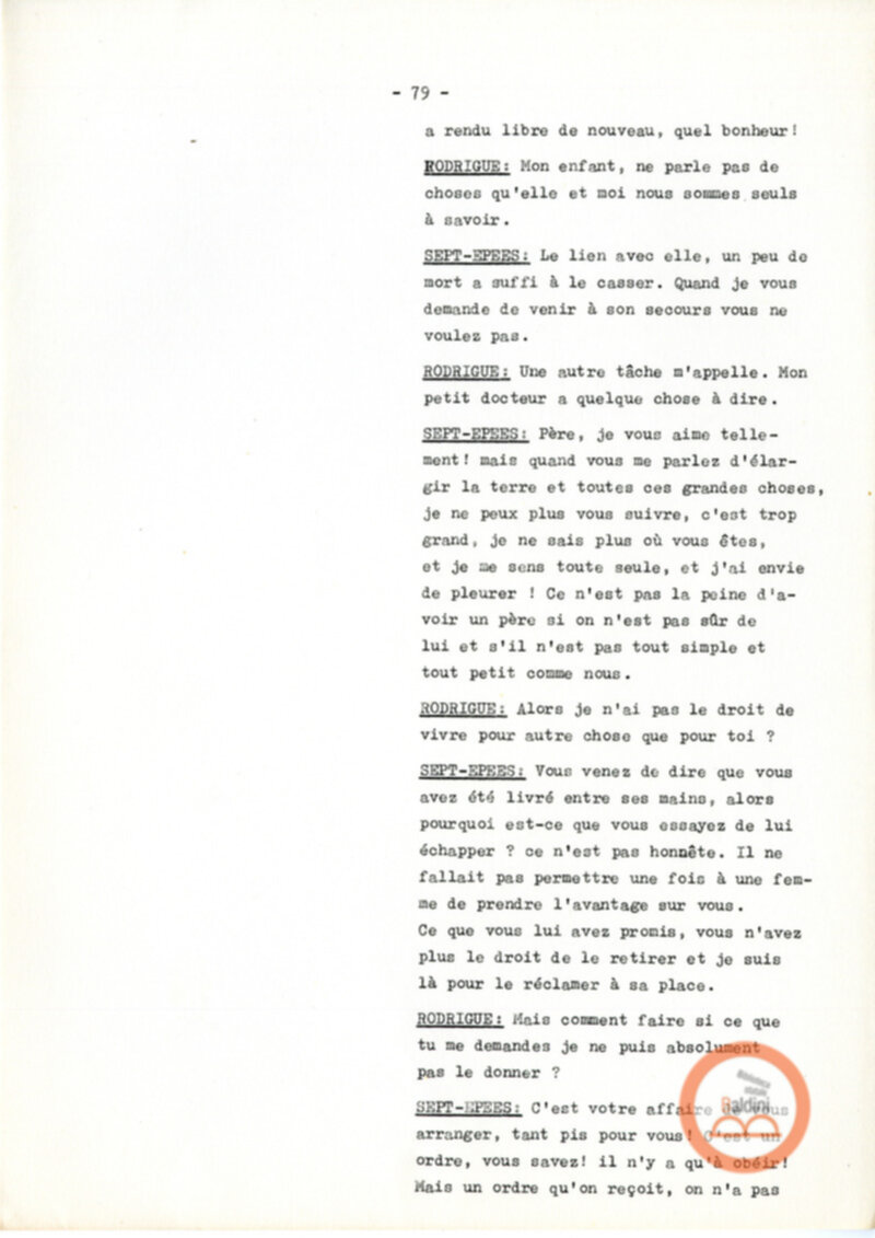 Copione dello spettacolo "Sous le vent des iles Baleares (Sotto il vento delle isole Baleari)" di Paul Claudel, messo in scena dalla Compagnia Renaud-Barrault.