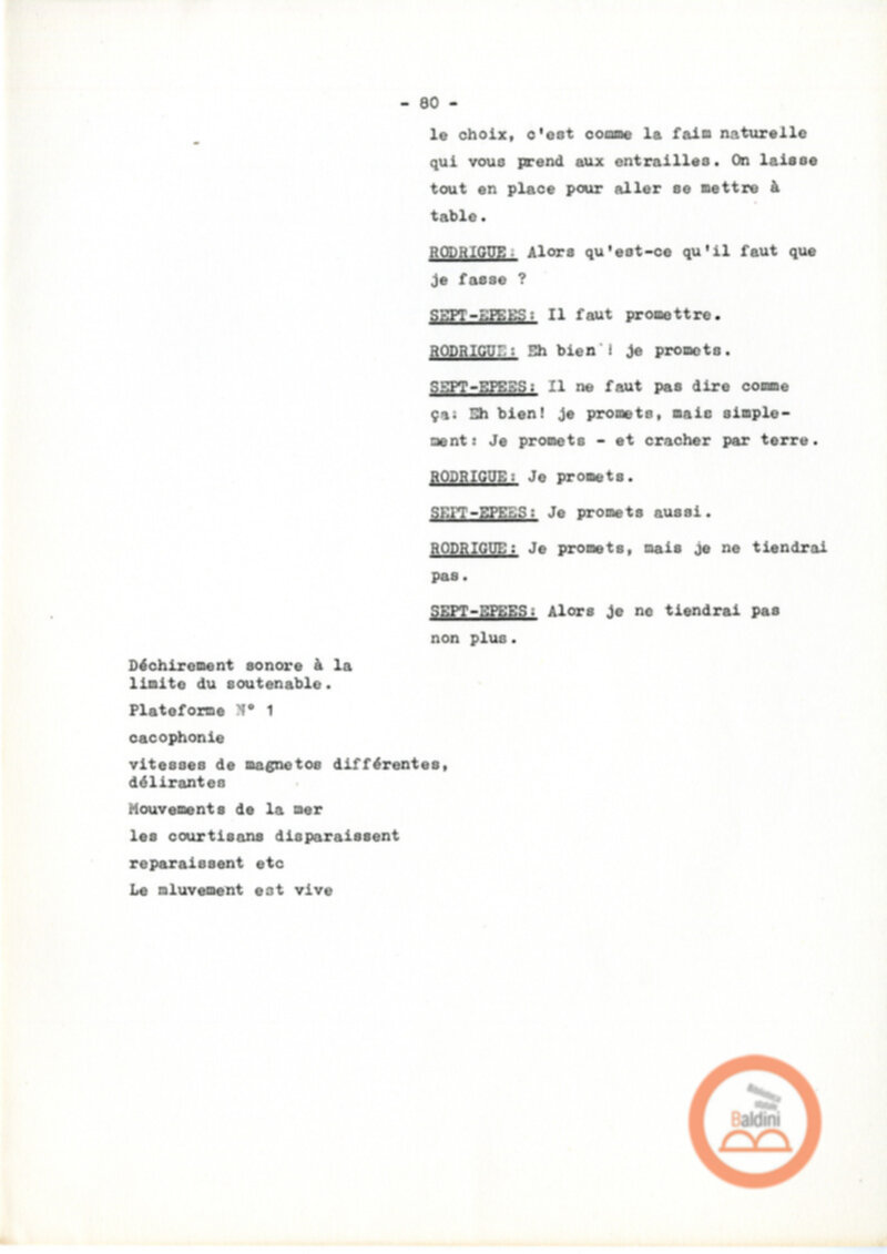 Copione dello spettacolo "Sous le vent des iles Baleares (Sotto il vento delle isole Baleari)" di Paul Claudel, messo in scena dalla Compagnia Renaud-Barrault.