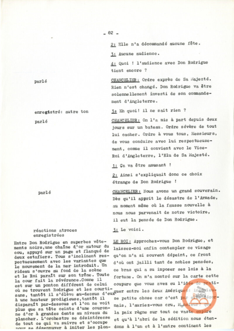 Copione dello spettacolo "Sous le vent des iles Baleares (Sotto il vento delle isole Baleari)" di Paul Claudel, messo in scena dalla Compagnia Renaud-Barrault.