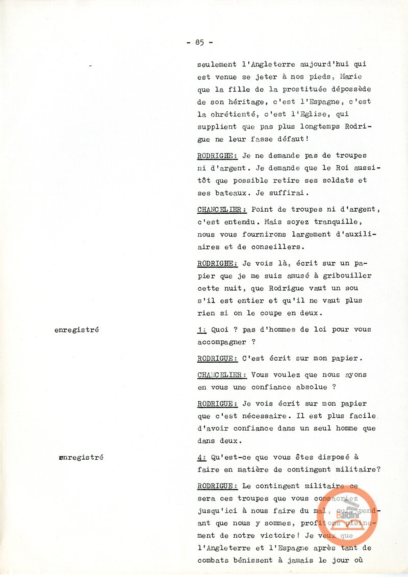 Copione dello spettacolo "Sous le vent des iles Baleares (Sotto il vento delle isole Baleari)" di Paul Claudel, messo in scena dalla Compagnia Renaud-Barrault.