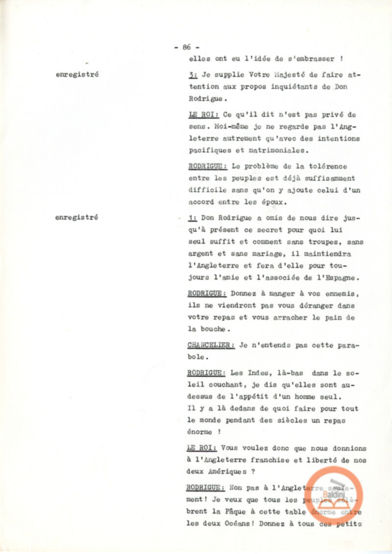 Copione dello spettacolo "Sous le vent des iles Baleares (Sotto il vento delle isole Baleari)" di Paul Claudel, messo in scena dalla Compagnia Renaud-Barrault.