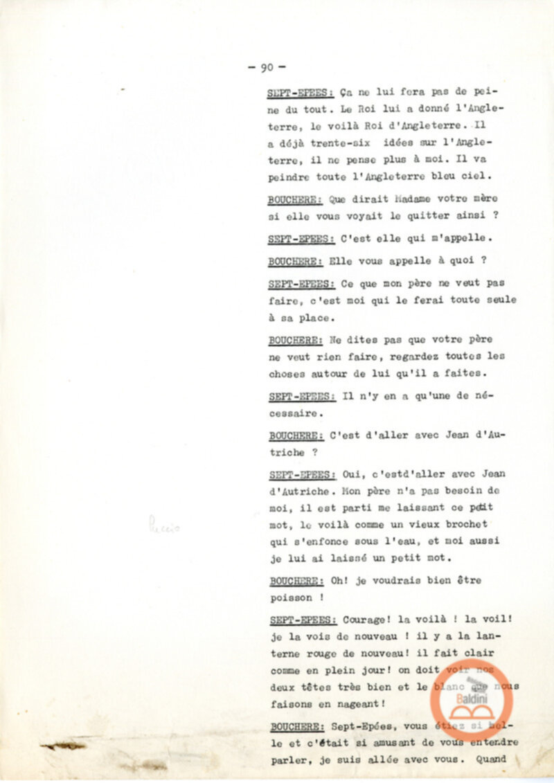 Copione dello spettacolo "Sous le vent des iles Baleares (Sotto il vento delle isole Baleari)" di Paul Claudel, messo in scena dalla Compagnia Renaud-Barrault.
