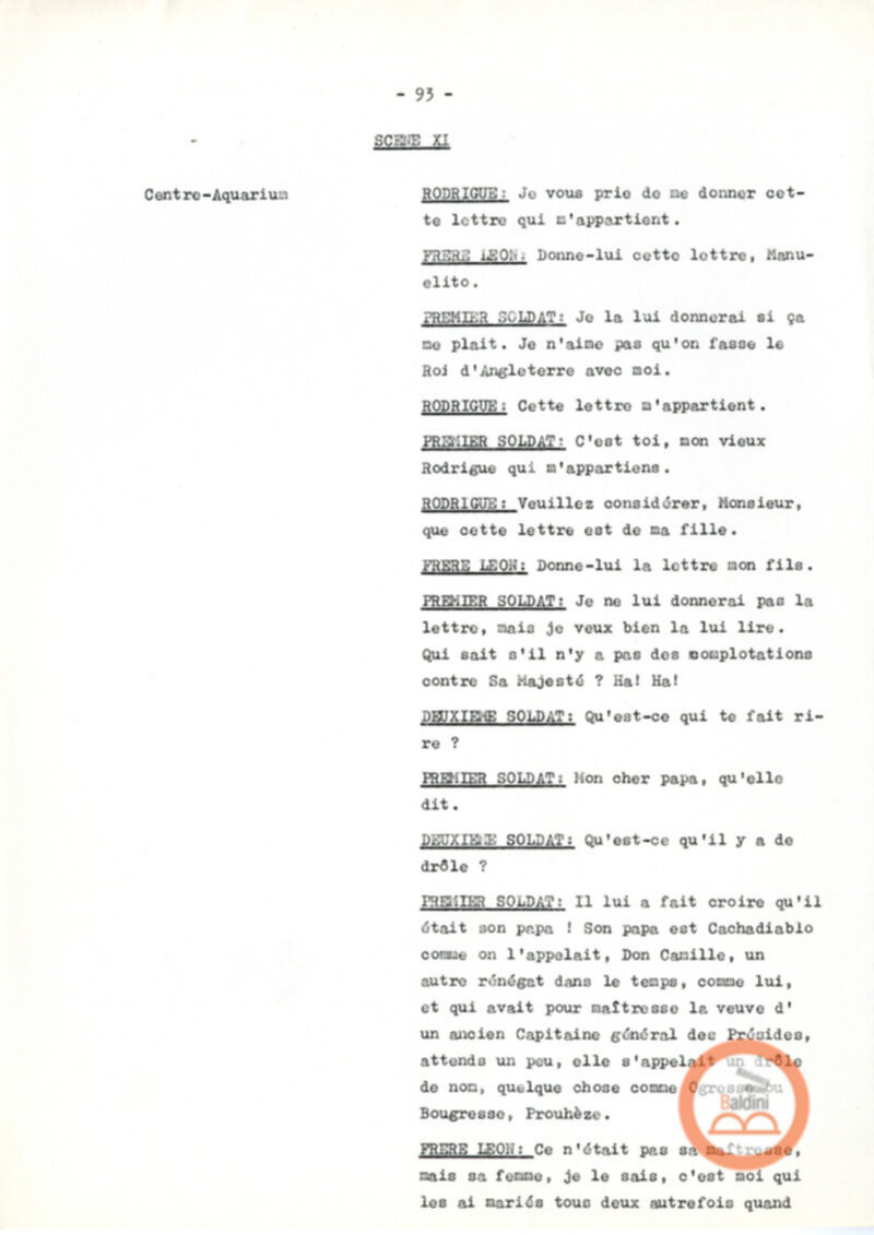 Copione dello spettacolo "Sous le vent des iles Baleares (Sotto il vento delle isole Baleari)" di Paul Claudel, messo in scena dalla Compagnia Renaud-Barrault.