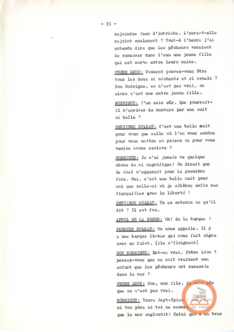 Copione dello spettacolo "Sous le vent des iles Baleares (Sotto il vento delle isole Baleari)" di Paul Claudel, messo in scena dalla Compagnia Renaud-Barrault.