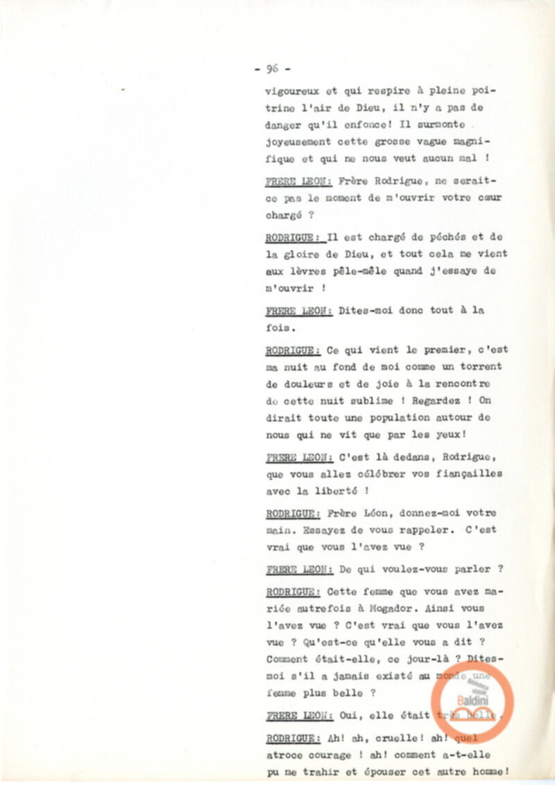 Copione dello spettacolo "Sous le vent des iles Baleares (Sotto il vento delle isole Baleari)" di Paul Claudel, messo in scena dalla Compagnia Renaud-Barrault.