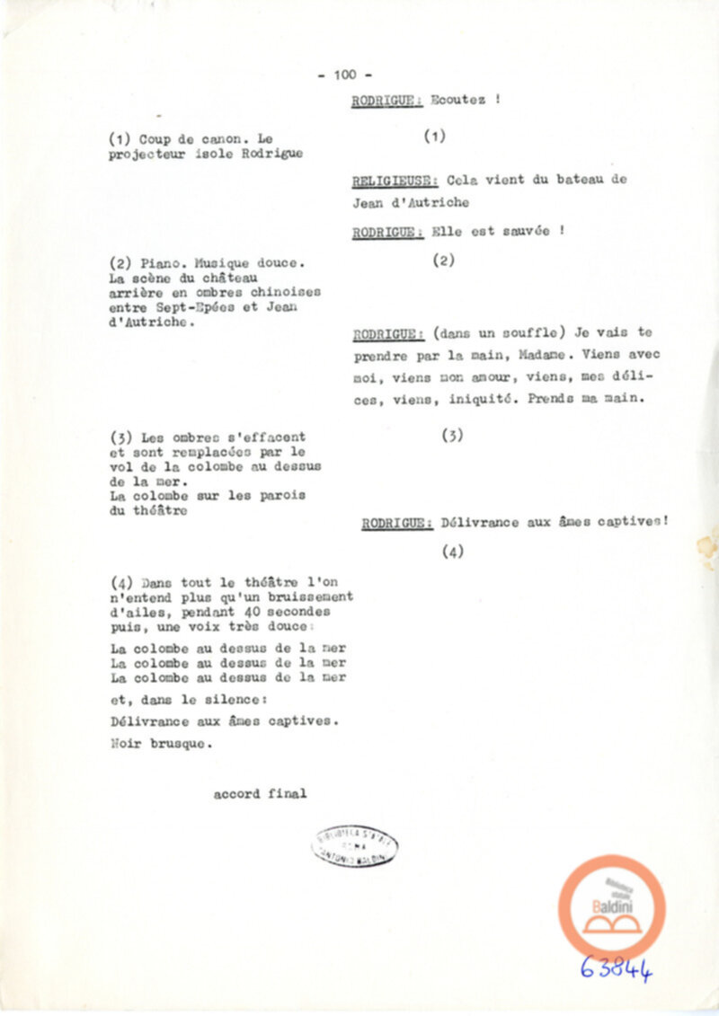 Copione dello spettacolo "Sous le vent des iles Baleares (Sotto il vento delle isole Baleari)" di Paul Claudel, messo in scena dalla Compagnia Renaud-Barrault.