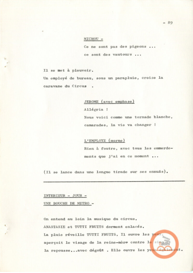 Un film d'aventure d'amor - copione