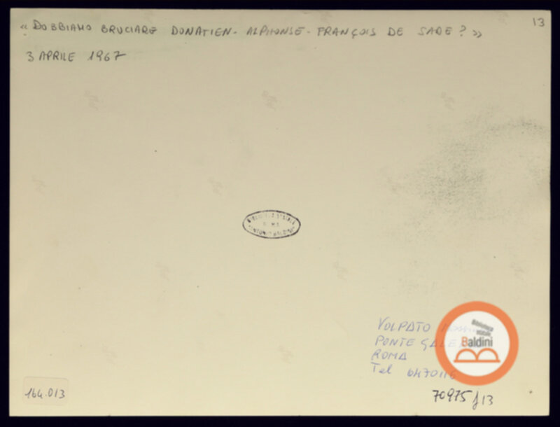 Immagine di Dobbiamo bruciare Donatien-Alphonse Francois de Sade? (rivediamo le bucce al divino...